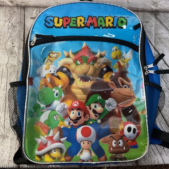 Nintendo Super Mario Friends Laptop 17" Backpack Mesh Pockets & Padded Straps - Picture 1 of 8